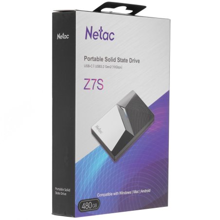 Внешний SSD Netac Z7S, 480 Gb, USB 3.2 Gen 2 Type-C, R/W 550/480, черный