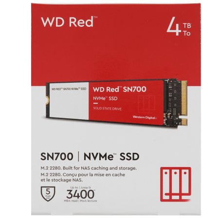 Накопитель SSD WD Red SN700 WDS400T1R0C, 4Tb, PCIe 3.0 x4, M.2 2280, NVMe, R/W 3400/3100