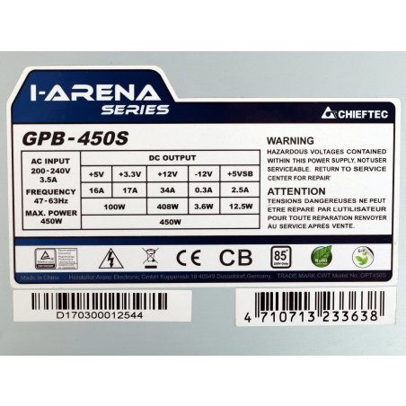 Блок питания Chieftec iARENA 550W, 550Вт, 120мм, немодульный, серый