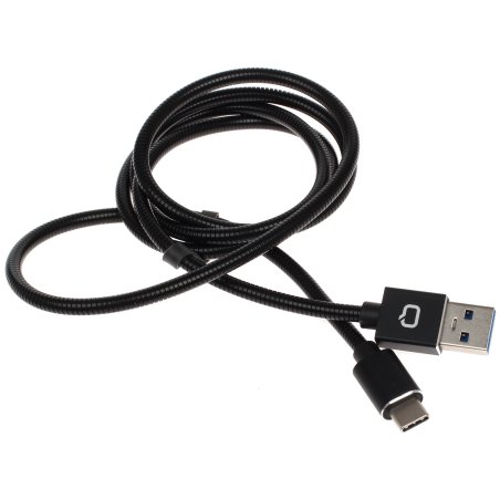 Кабель Qumo Type-С кабель, 1м, USB 3.0, 5В, 3А, 15Вт, металлическая оплетка, металлический коннектор, черный