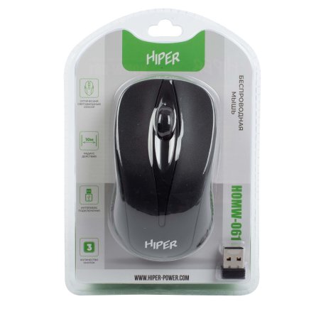 Мышь беспроводная HIPER HOMW-061 черный, 1000 dpi, радиоканал, USB, кнопки - 3