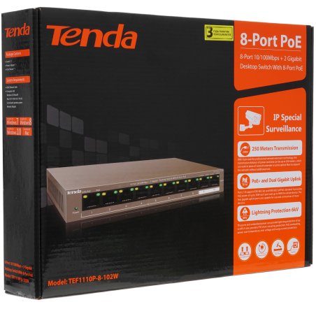 Коммутатор Tenda TEF1110P-8-102W 8PORT 100M 8POE