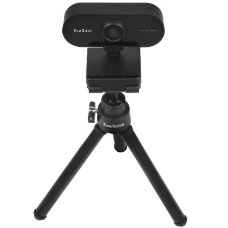 Веб-камера ExeGate EX287379RUS Stream C925 FullHD T-Tripod (матрица 1/3" 2 Мп, 1920х1080, 1080P, 30fps, 4-линзовый объектив, шторка, фиксированный фокус, USB, микрофон с шумоподавлением, поворотное крепление, телескопический штатив Tripod Tele Ball, кабел