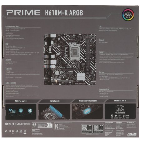 Материнская плата ASUS PRIME H610M-K D4, LGA 1700, Intel H610, 2xDDR4, 4xSATA, 1xM.2, 1xPCIe 4.0 x16, 1xPCI, 1xHDMI, 1xVGA, 1x 1Gb LAN, 2xUSB-A 2.0, 2xUSB-A 3.2 Gen 1, 3x3.5 мм, 7.1, mATX