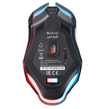 Мышь беспроводная Defender Katana GM-511 черный, 3200 dpi, радиоканал, USB, кнопки - 6