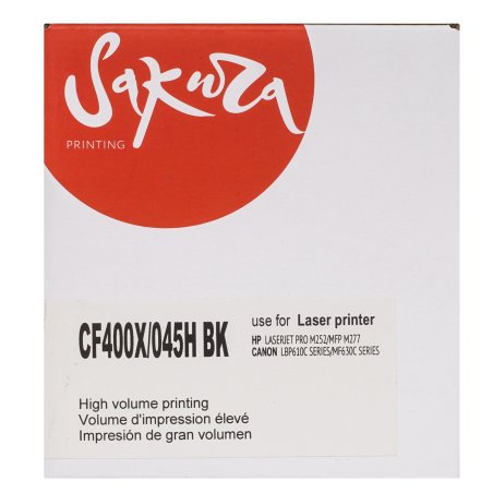 Картридж лазерный Sakura CF400X/045HBK для HP Color LaserJet Pro M252n/M252dn/MFP277dw/277n и Canon i-SENSYS LBP-610C, MF-630C, черный, 2800к.