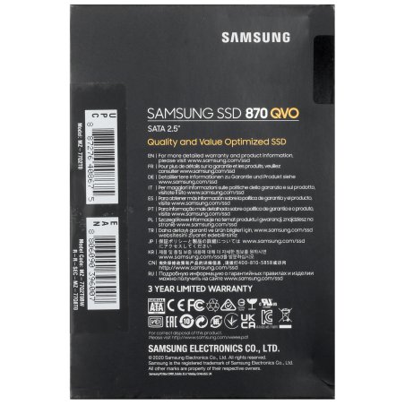 Накопитель SSD Samsung 870 QVO, 2Tb, SATA III, 2.5", R/W 530/560