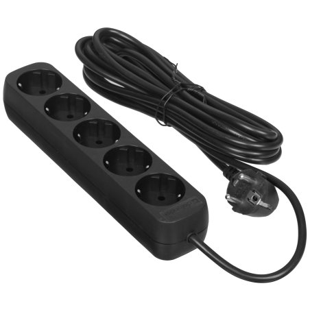 Удлинитель Defender M550 черный, 5 м, EURO, 5 розеток, 2200 Вт
