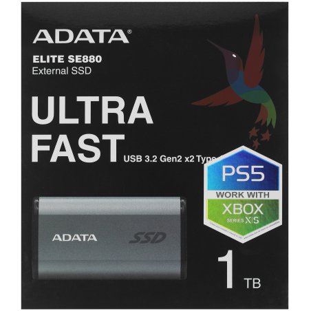 Внешний SSD ADATA Elite SE880, 1TB, USB 3.2 Gen 2x2 Type-C, R/W 2000/2000, серый