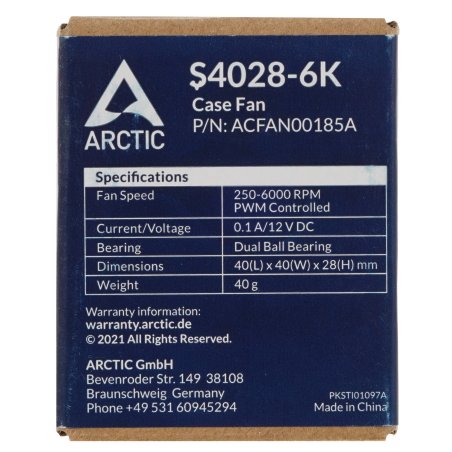 Вентилятор для корпуса Arctic S4028-6K черный, 40 мм, 6000 об/мин, 4 pin