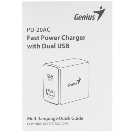 Сетевое зарядное устройство Genius PD-20AC. Мощность 20Вт. Совместимость (порт USB-C и порт USB-A)