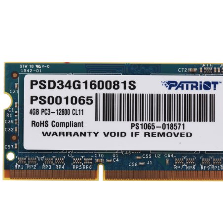 Оперативная память Patriot, DDR3, 4Gb (1x4 GB), 1600 MHz, CL11, SO-DIMM