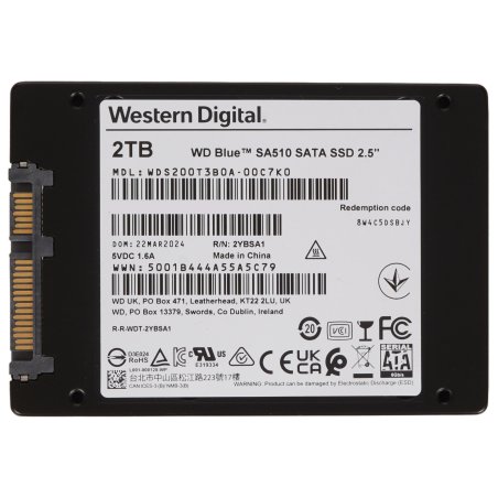 Накопитель SSD WD 2Tb Blue Client SATA 2.5" 6Gb/s, 560/530, IOPS 95/84K, MTBF 1,75M, 3D NAND TLC, 500TBW, Retail (856315)