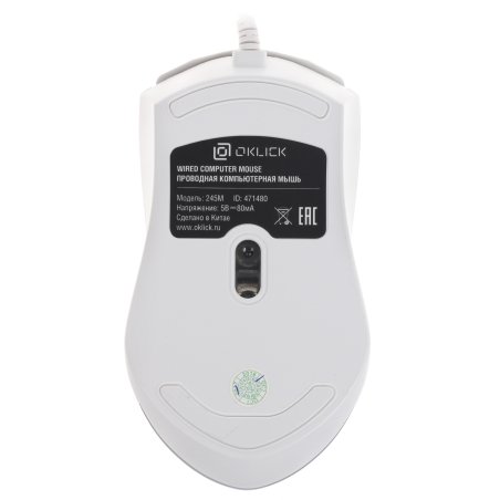 Мышь проводная Oklick 245M белый, 1000 dpi, USB, кнопки - 3