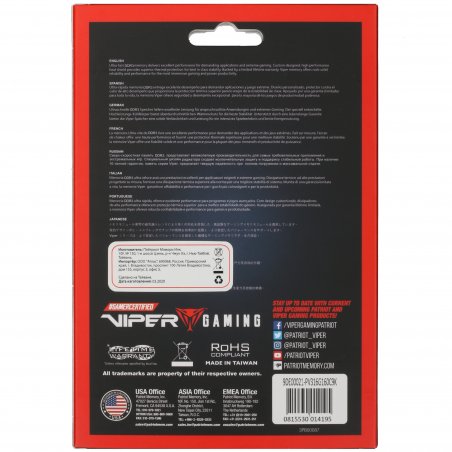 Оперативная память Patriot Viper 3, DDR3, 16GB (2x8 GB), 1600 MHz, CL9, DIMM, радиатор, черный