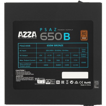 Блок питания Azza PSAZ-650B, 650вт, 80 PLUS Bronze, 120мм, черный
