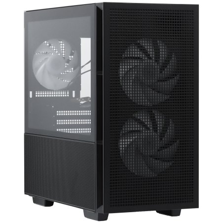 Компьютерный корпус Deepcool CH360 без БП, боковое окно (закаленное стекло), 2x140мм ARGb LED вентилятор спереди и 1x120мм ARGb LED вентилятор сзади, черный, mATX