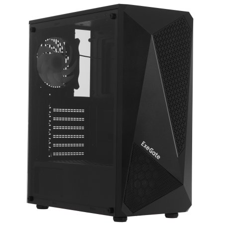 Компьютерный корпус Miditower ExeGate EVO-8225-NPX600 (ATX, БП 600NPX с вент. 12см, 2*USB+1*USB 3.0, черный, 2 вент. с RGb подсветкой и полоса на передней панели, боковая панель - закаленное стекло)
