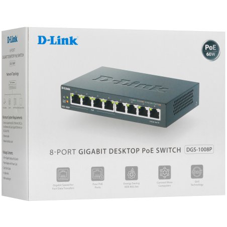 Коммутатор D-Link DGS-1008P/F3A, 8×1 Гбит/с, неуправляемый