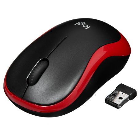 Мышь беспроводная Logitech M186 черный/красный, 1000 dpi, радиоканал, USB, кнопки - 3