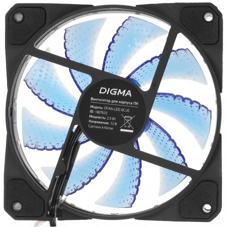 Вентилятор для корпуса Digma DFAN-LED-BLUE черный, 120 мм, 1200 об/мин, 23 дБ, 4 pin