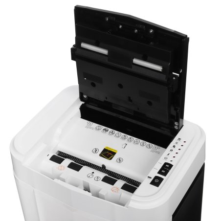 Шредер Heleos АП20-5 белый/черный с автоподачей (секр.P-5) перекрестный 131лист. 20лтр. скрепки скобы пл.карты