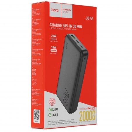 Портативный аккумулятор Hoco J87A 20000mAh, 3A, черный (61033)