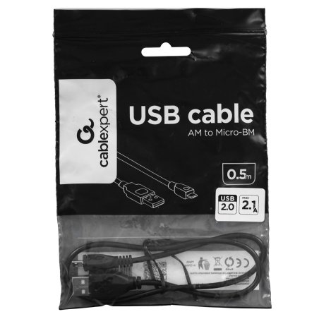 Кабель Gembird/Cablexpert CCP-mUSB2-AMBM-0.5MКабель USB 2.0 Pro, AM/microBM 5P, 0.5м, экран, черный, пакет