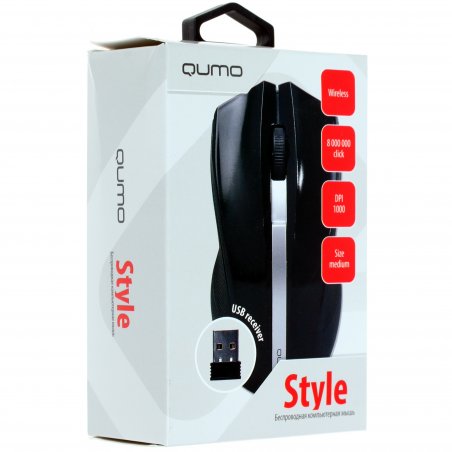 Мышь беспроводная Qumo Office M15 Style черный, 1000 dpi, радиоканал, USB, кнопки - 3