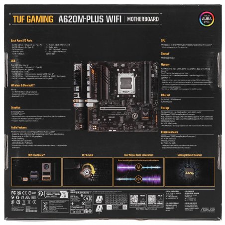 Материнская плата ASUS TUF GAMING A620M-PLUS, AM5, AMD A620, 4xDDR5, 4xSATA, 2xM.2, 1xPCIe 4.0 x16, 2xPCIe x1, DisplayPort, HDMI, 1x2.5Gb LAN, 6xUSB, 3x3.5 мм, 7.1, microATX