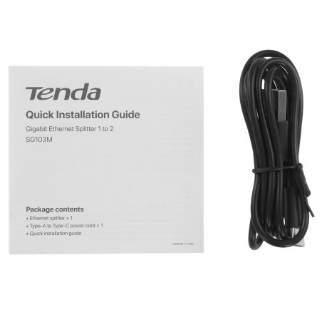 Разветвитель для интернет кабеля Tenda SG103M, LAN in 1х1 Гбит/с, LAN out 2х1 Гбит/с, питание по Type-C