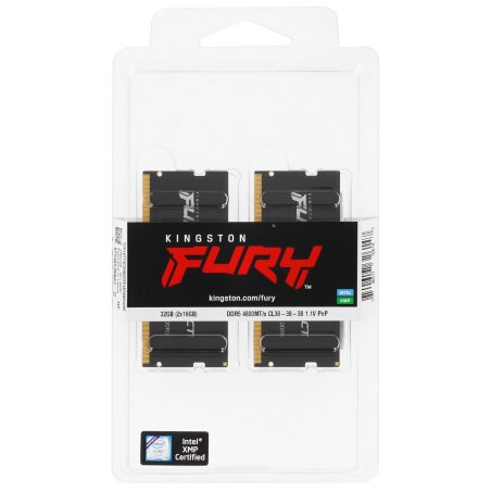 Оперативная память Kingston Fury Impact, DDR5, 32Gb (2x16 Gb), 4800 MHz, CL38, SO-DIMM