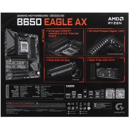 Материнская плата GIGABYTE B650 EAGLE, AM5, AMD B650, 4xDDR5, 4xSATA, 3xM.2, 1xPCI-E 4.0 x16, 1xHDMI, 1xDP, 2xUSB-C 3.2 Gen 1, 2xUSB-A 3.2 Gen 2, 6xUSB-A 2.0, 1x 1Gb LAN, 3x3.5 мм, 7.1, ATX