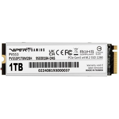Накопитель SSD Patriot Viper PV553, 1Tb, PCIe 5.0 x4, M.2 2280, NVMe, R/W 11700/9500, активное охлаждение