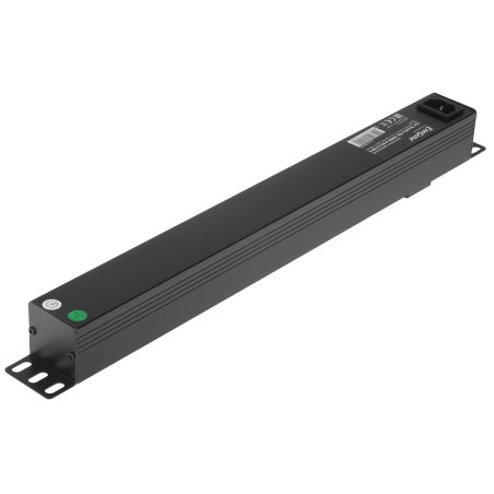 Блок розеток горизонтальный ExeGate ServerPro PDU-19H605 Al-6S-C14-SW-O, 19", 1U, Алюминий, 6 Schuko, С14, выкл. с подсветкой, защита от перегрузки, черный