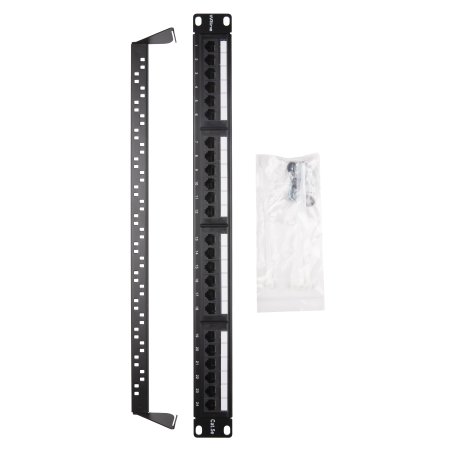 Патч-панель 19" (1U) WRLine WR-PL-24-C5E-D, 24 порта RJ-45, категория 5e, Dual IDC, с задним кабельным организатором, черный