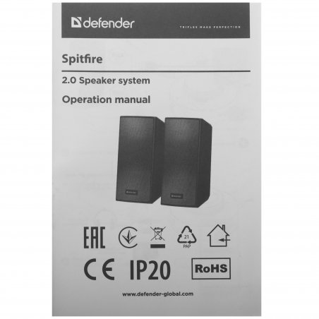 Колонки Defender Spitfire чёрный, 2.0, 6 Вт, Bluetooth, AUX