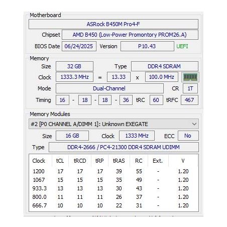 Оперативная память ExeGate, DDR4, 16Gb (1x16 Gb), 2666 MHz, CL19, DIMM, OEM