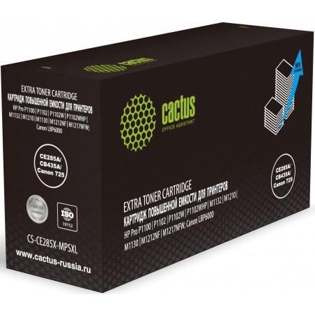 Картридж лазерный Cactus CS-CE285X-MPSXL CE285A/CB435A/Canon 725 черный (8000стр.) для HP Pro P1100/P1102/P1102W/P1102WHP/M1132/M1210/M1130/M1212NF/M1217NFW; Canon LBP6000
