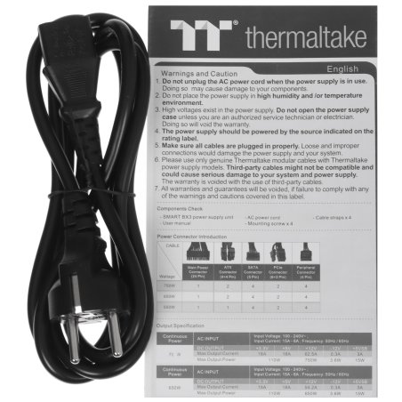 Блок питания Thermaltake Smart PS-SPR-0750NHSABE-1, 750Вт, 80 PLUS Bronze, 120мм, черный