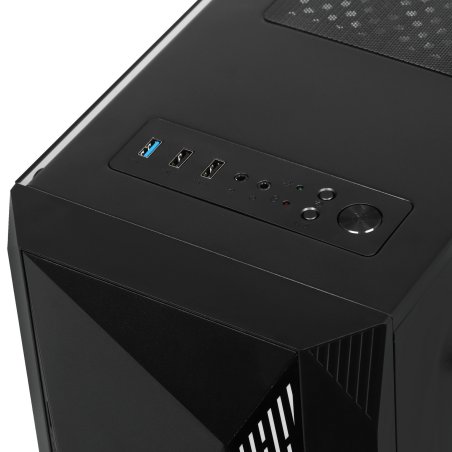 Компьютерный корпус Minitower ExeGate EX294384RUS Mistery R2 (mATX, без БП, 2*USB+1*USB 3.0, аудио, черный, 1 вент. 12см с RGb подсветкой и полоса на передней панели, боковая панель - закаленное стекло)