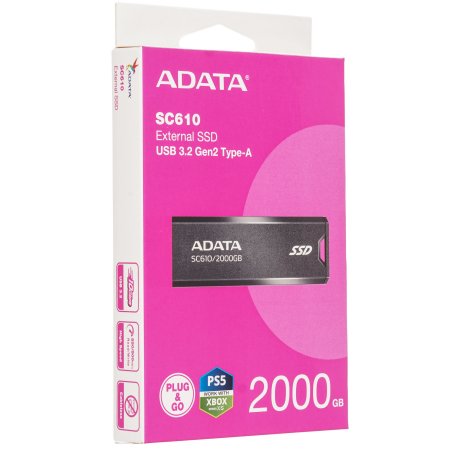 Внешний SSD ADATA SC610, 2TB, USB 3.2 Gen 2 Type-A, R/W 550/500, черный