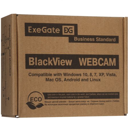 Веб-камера ExeGate EX287388RUS BlackView C615 FullHD Tripod (матрица 1/3" 2 Мп, 1920х1080, 1080P, 30fps, 4-линзовый объектив, шторка, USB, фиксированный фокус, микрофон с шумоподавлением, универсальное крепление, штатив Flex в комплекте, кабель 1,5 м, Win