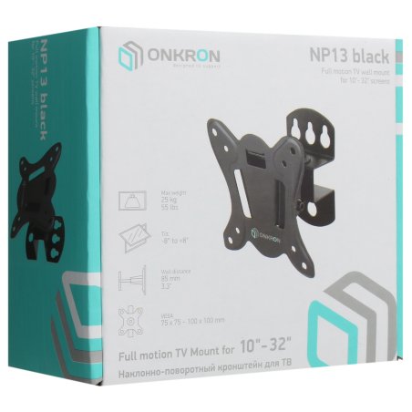 Кронштейн ONKRON NP13 для телевизора 10"-32" наклонно-поворотный, черный