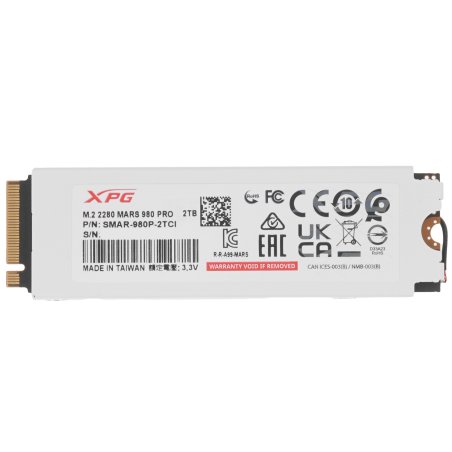 Накопитель SSD ADATA XPG MARS 980 PRO, 2000Gb, M.2(22x80мм), NVMe, PCIe 5.0 x4, 3D NAND, R/W 14000/13000Mb/s, IOPs 2 000 000/1 650 000, TbW 1480, DWPD 0.4, with Heat Sink (5 лет)