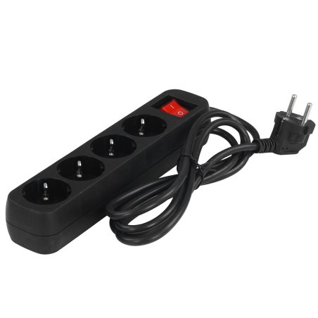 Удлинитель Defender G418 черный, 1.8 м, EURO, 4 розетки, 2200 Вт