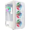 Компьютерный корпус Ginzzu GL 390 боковая дверца закаленное стекло на петлях на магнитах, controller CRC10, 4* 12R6W FAN 12CM RGb белый