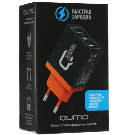 Сетевое зарядное устройство Qumo Energy (Charger 0061), 2 USB, 3.1A, черный