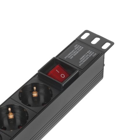 Блок розеток горизонтальный ExeGate ServerPro PDU-19H802 Al-8S-EU1.8-SW, 19", 1U, Алюминий, 8 Schuko, кабель с евровилкой VDE-250V-16A-3*1.5мм2, 1.8 метра, выкл. с подсветкой, черный