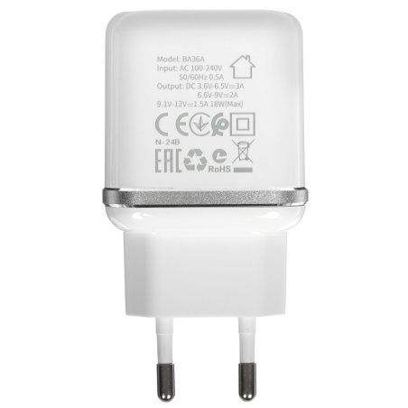 Сетевое зарядное устройство BOROFONE BA36A High speed QC 3.0 один порт USB, 5V, 3.0A, белый